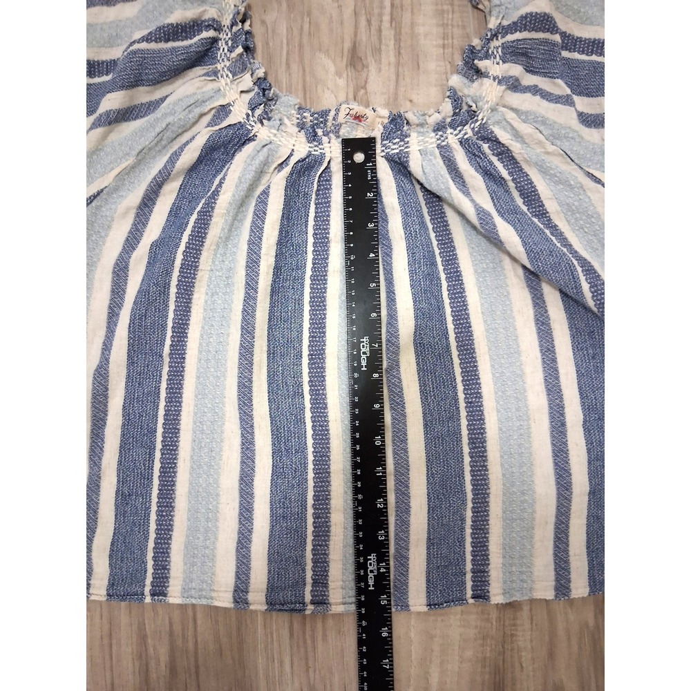 Faherty Annabelle Blue White Striped Peasant Top Short Flutter Sleeve Small - Picture 5 of 11